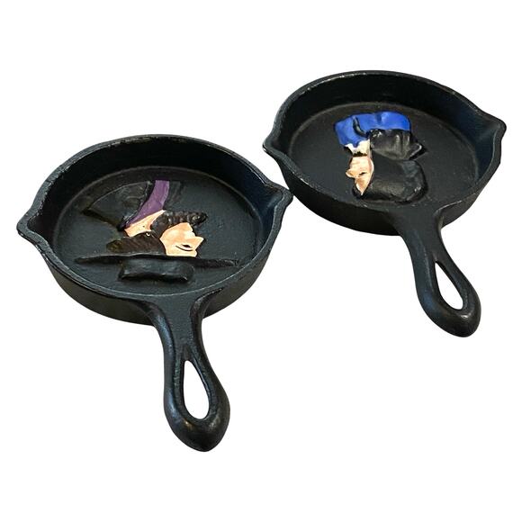 Mini Black Cast Iron Skillet Frying Pan Hand Painted Amish Man Woman Silhouette - Picture 10 of 10